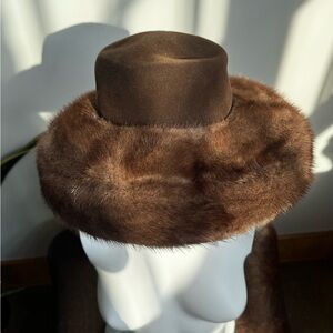 Vintage 1990s Birger Christensen Brown Felt Hat with Mink Fur Trim